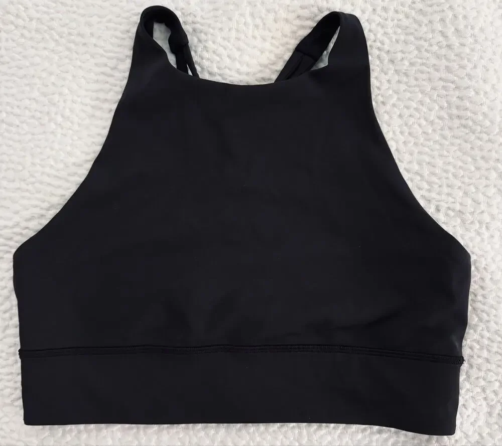 Lululemon Energy Bra High Neck Longline 10 Black W2BZ1S Strappy Sports Bra